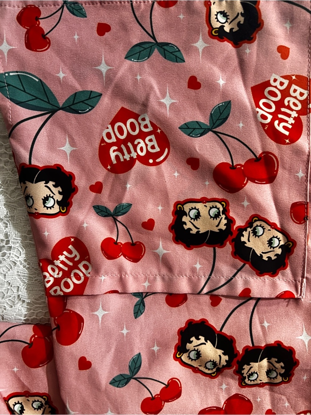 BETTY BOOP V-Neck Medical Scrub Top - Cute Cherry Print - Picture 8 of 9